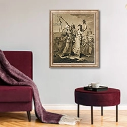 «Fishwives of Paris, October 1789» в интерьере гостиной в бордовых тонах