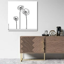 «Три цветка из линий» в интерьере комнаты в скандинавском стиле над комодом