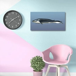 «Полосатиковый кит на синем фоне» в интерьере комнаты в стиле поп-арт в розово-голубых цветах