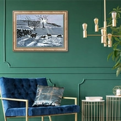 «Winter Afternoon at Dentdale, 1991» в интерьере в классическом стиле с зеленой стеной