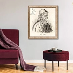 «The Venerable Bede» в интерьере гостиной в бордовых тонах
