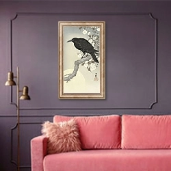 «Crow at full moon» в интерьере гостиной с розовым диваном