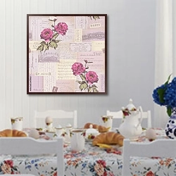 «Розовый коллаж с пионами» в интерьере столовой в стиле прованс над столом