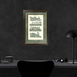 «Локомотивы III 3» в интерьере кабинета в черных цветах над столом