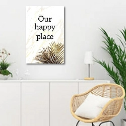 «Our happy place» в интерьере гостиной в скандинавском стиле над комодом