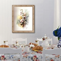 «Букет полевых цветов 1» в интерьере столовой в стиле прованс над столом