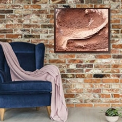 «Geode of brown agate stone 3» в интерьере в стиле лофт с кирпичной стеной и синим креслом