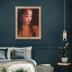 «Lost girl, portrait,, painting» в интерьере классической спальни с темными стенами
