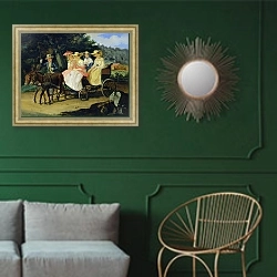 «A Run, 1845-46» в интерьере классической гостиной с зеленой стеной над диваном