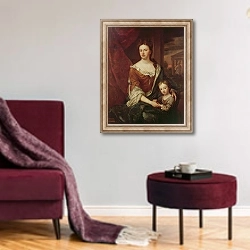 «Queen Anne and William, Duke of Gloucester» в интерьере гостиной в бордовых тонах