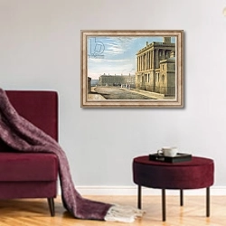 «The Royal Crescent, Bath 1820» в интерьере гостиной в бордовых тонах