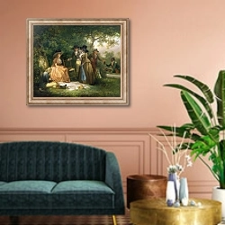 «The Angler's Repast» в интерьере классической гостиной над диваном