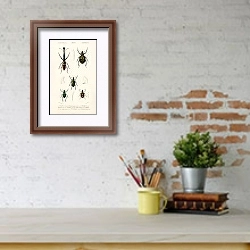 «Различные виды насекомых 4» в интерьере кабинета с кирпичными стенами над письменным столом