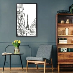 «Париж в Ч/Б рисунках #36» в интерьере светлой гостиной в стиле ретро