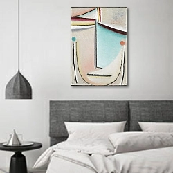 «Abstract Head,Pink-Light Blue» в интерьере спальне в стиле минимализм над кроватью