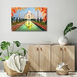 «Индия. Taj Mahal at sunrise, Agra, Uttar Pradesh» в интерьере современной комнаты над комодом