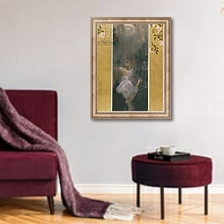 «Allegory of Love, 1895» в интерьере гостиной в бордовых тонах