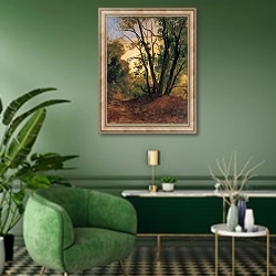 «Тропинка и деревья» в интерьере гостиной в зеленых тонах