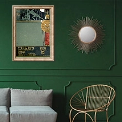 «Cover of 'Ver Sacrum', depicting Theseus and the Minotaur» в интерьере классической гостиной с зеленой стеной над диваном
