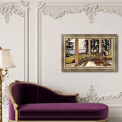 «Солнце на террасе» в интерьере гостиной с розовым диваном
