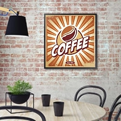 «Винтажный постер с кофе» в интерьере кухни в стиле лофт с кирпичной стеной