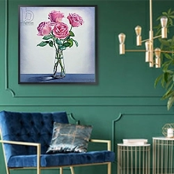 «Pink Roses» в интерьере в классическом стиле в синих тонах
