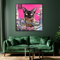 «Urban cat, 2015,» в интерьере гостиной в классическом стиле над диваном