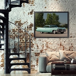 «Cadillac Sixty-Two Coupe DeVille '1960» в интерьере двухярусной гостиной в стиле лофт с кирпичной стеной