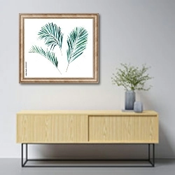 «Набор акварельных пальмовых листьев» в интерьере в скандинавском стиле над тумбой