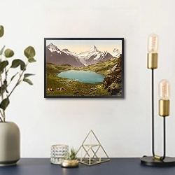 «Швейцария. Озеро Бахальпзее, вершина Фаульхорн» в интерьере в стиле ретро над столом