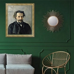 «Portrait of Pavel Blaramberg 1888» в интерьере классической гостиной с зеленой стеной над диваном