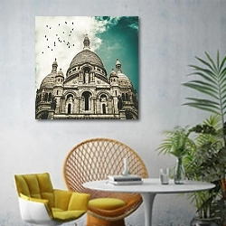 «Франция, Париж, базилика Сакре-Кёр» в интерьере современной гостиной с желтым креслом