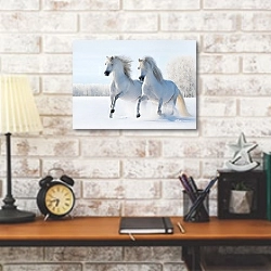 «Лошади на снегу» в интерьере кабинета в стиле лофт над столом
