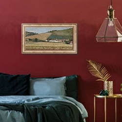 «Farm Among Hills, Giverny» в интерьере спальни с акцентной стеной