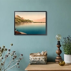 «Италия. Мадерно, озеро в Гарда» в интерьере в стиле ретро с бирюзовыми стенами