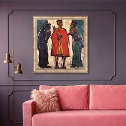 «The Parting of the Ways; Am Scheideweg, 1917» в интерьере гостиной с розовым диваном