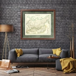«Карта: Северная Азия, от Гималайских гор до Северного Ледовитого океана, 1834 г. 1» в интерьере в стиле лофт над диваном