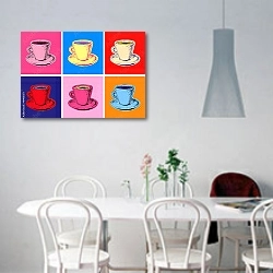 «Кофейная кружка в стиле поп-арт» в интерьере светлой кухни над обеденным столом