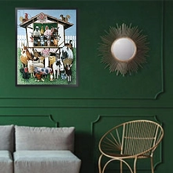 «Animal Playhouse» в интерьере классической гостиной с зеленой стеной над диваном