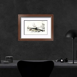 «Дельфин-белобочка» в интерьере кабинета в черных цветах над столом