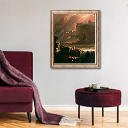 «Sadak in Search of the Waters of Oblivion, 1812» в интерьере гостиной в бордовых тонах