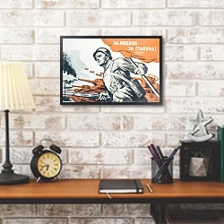 «Советский плакат о войне» в интерьере кабинета в стиле лофт над столом