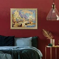 «Capri Seascape» в интерьере спальни с акцентной стеной