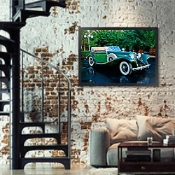 «Mercedes-Benz 500K 540K (W29)» в интерьере двухярусной гостиной в стиле лофт с кирпичной стеной