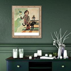 «Edith» в интерьере прихожей в зеленых тонах над комодом