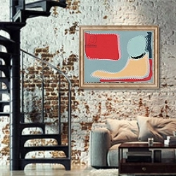«Toscana Collection, 2019 2» в интерьере двухярусной гостиной в стиле лофт с кирпичной стеной