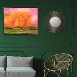 «The Rose, 2001 3» в интерьере классической гостиной с зеленой стеной над диваном