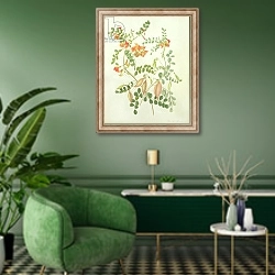 «Colutea Arbordscens Media» в интерьере гостиной в зеленых тонах