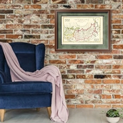 «Карта Российской Империи 2» в интерьере в стиле лофт с кирпичной стеной и синим креслом