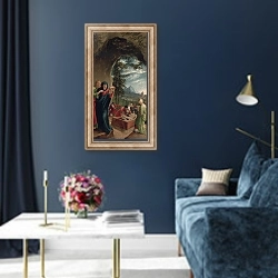 «Entombment of Christ, 1518,» в интерьере в классическом стиле в синих тонах